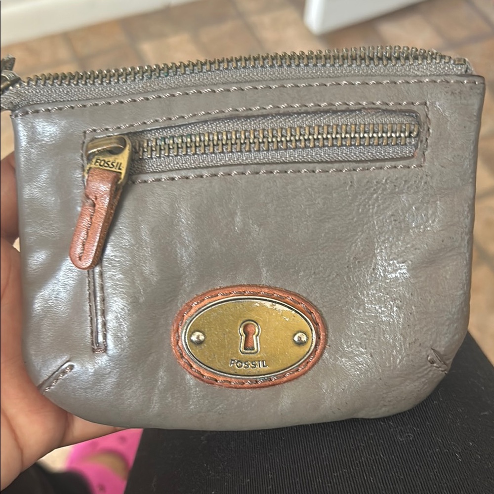 Fossil Gray Wallet with Gold Accents